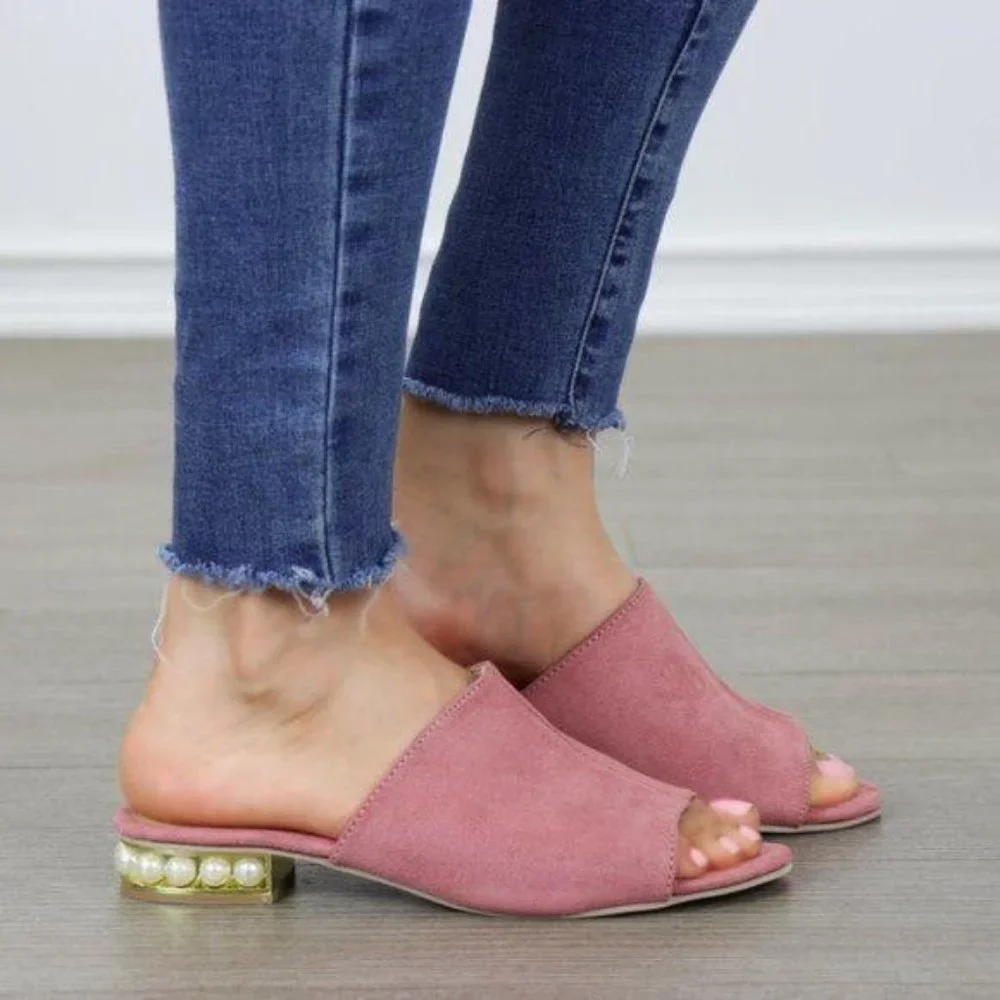 Pink Vegan Suede Loafer Open Toe Sandal Pearl_5